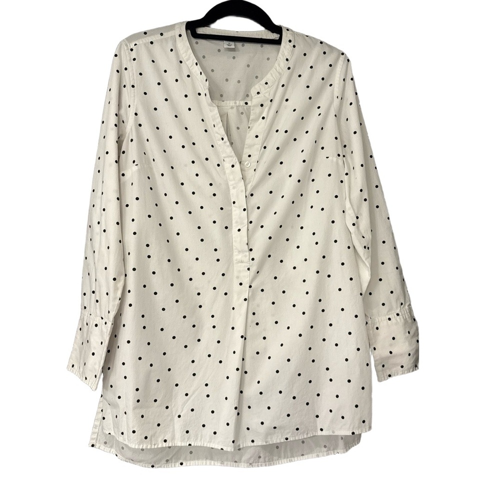 Old Navy Tunic Shirt Womens Size M White Black Polka Dot Bohemian Chic